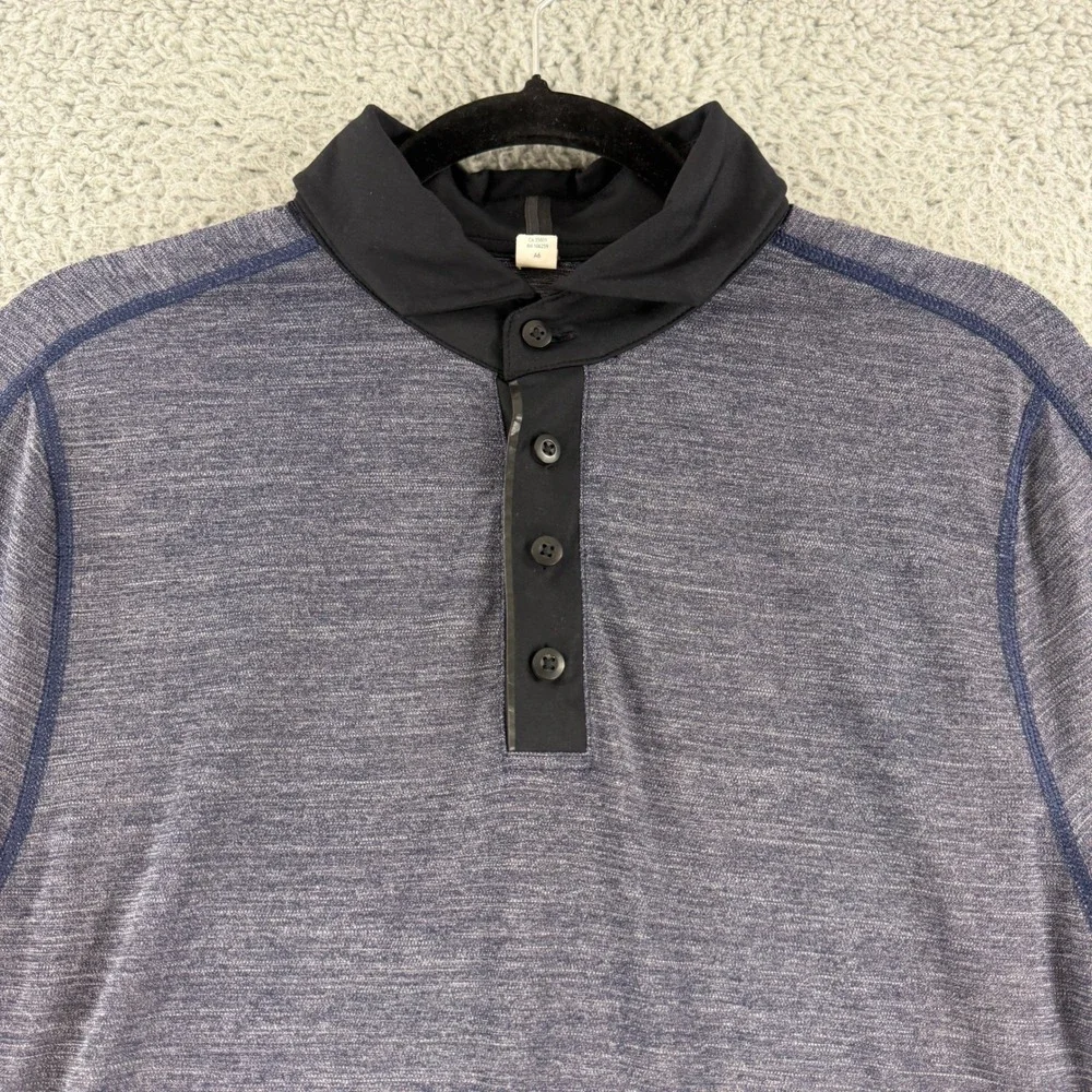 Lululemon Assert Polo Shirt Mens Medium Blue Black Athletic Golf Performance